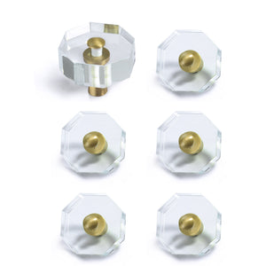 Glass Crystal Knobs Brass Drawer Pull Octagon