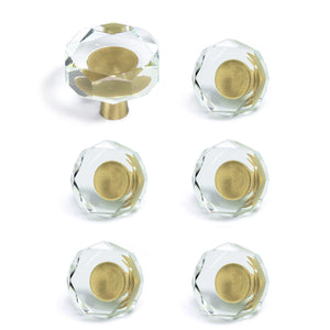 Glass Crystal Knobs Brass Drawer Pull Polygon